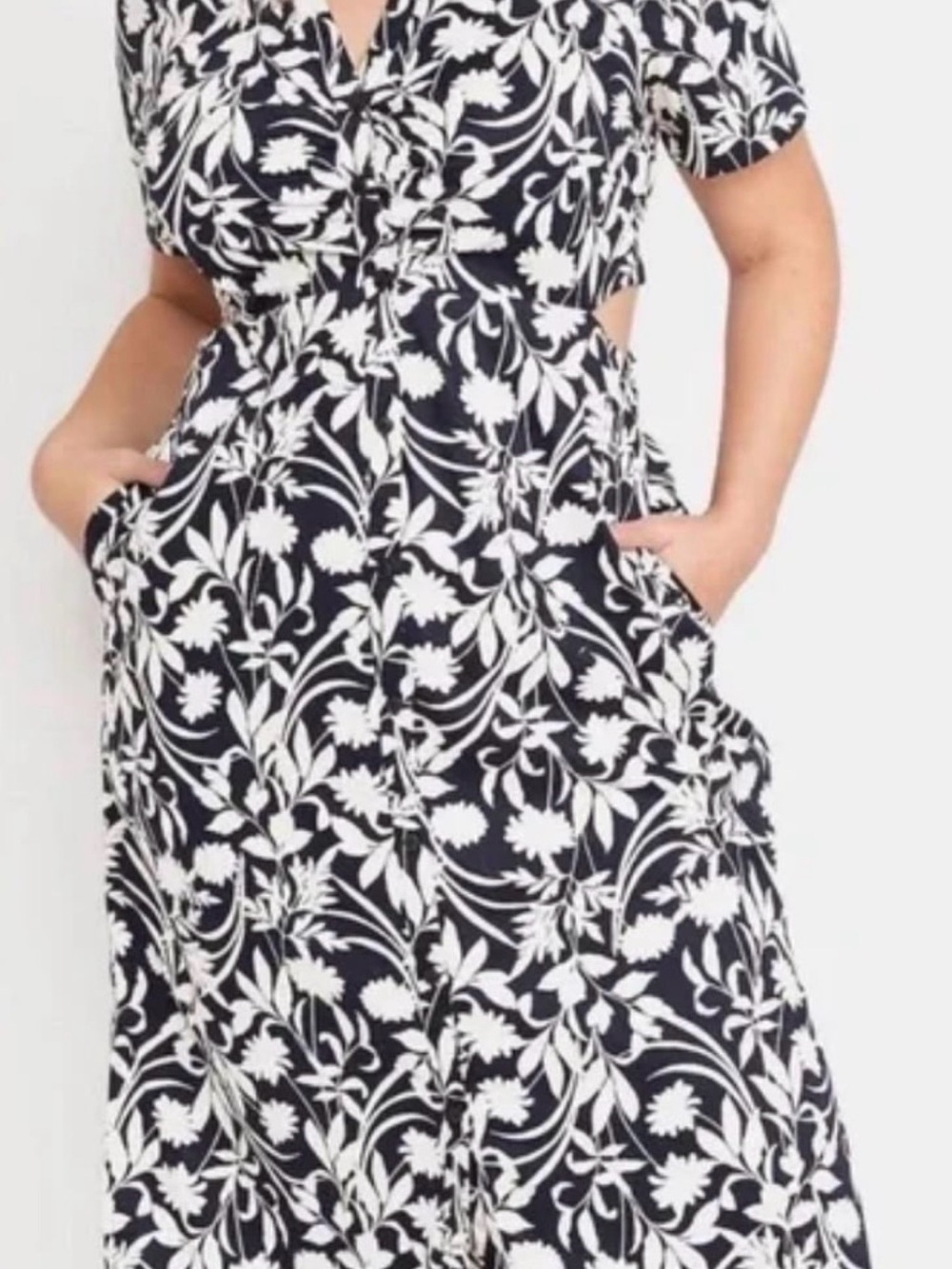 Old Navy - Navy blue & White Floral Midi Dress with Cutout Detail